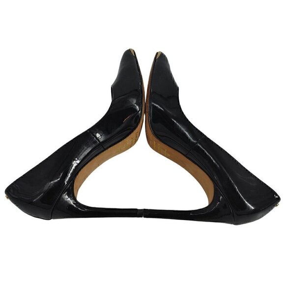 TED BAKER Black Patent Leather Stiletto High Heel Pumps Gold Logo Hardware - Picture 6 of 12
